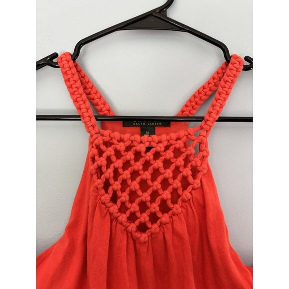 LAUREN Ralph Lauren Orange Sleeveless Maxi Dress Size Medium Crochet Belted - Picture 4 of 8